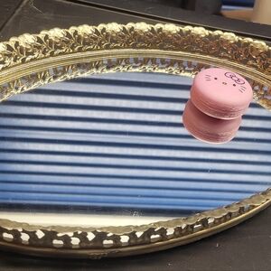 Vintage Gold Tone Floral Filigree Oval Mirror Dresser Tray